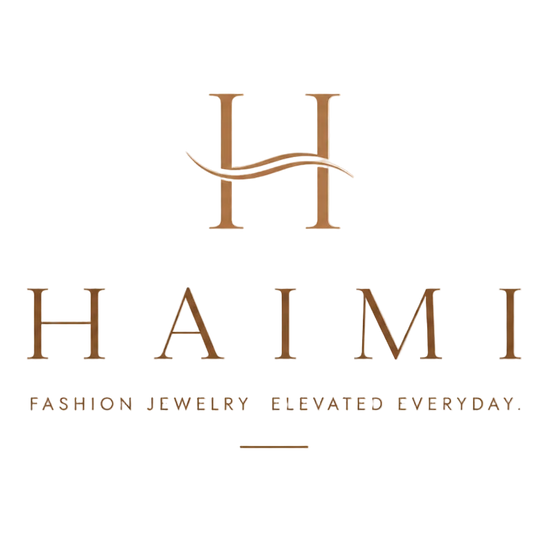 Logo of HAIMI jewelry brand on a beige background